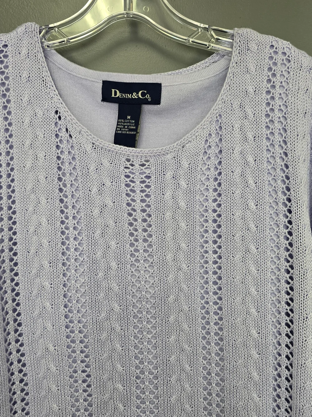 Denim & Co Women's Lavender Open Stitch Cable Tunic & Tank 2 Piece Set Size M